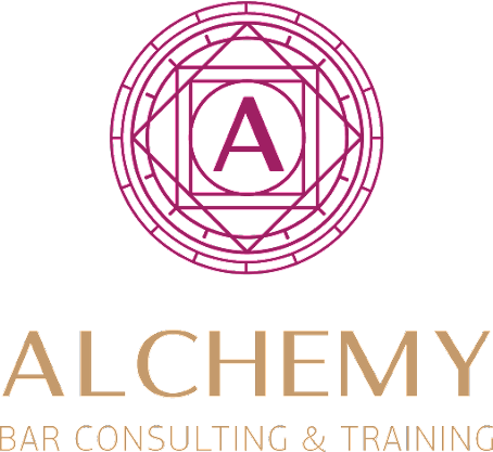 Alchemy bartending school and shaker moving Bar Logo
